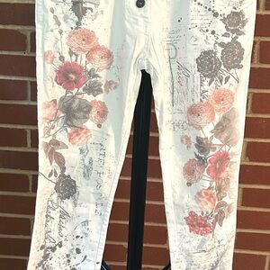 Gigi Moda Made in Italy Boho Cottagecore Floral Skinny Jeans 28 Waist Button Fly